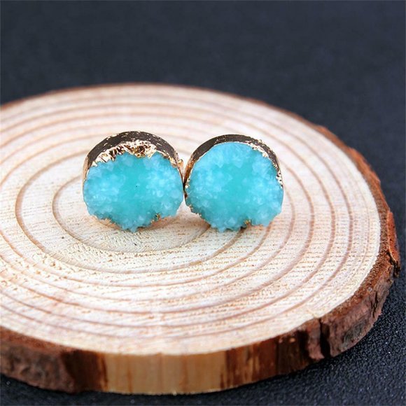 Jewelry - NWOT Light Blue Gold Plated Druzy Studs